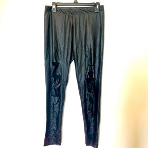 Distressed faux leather leggings